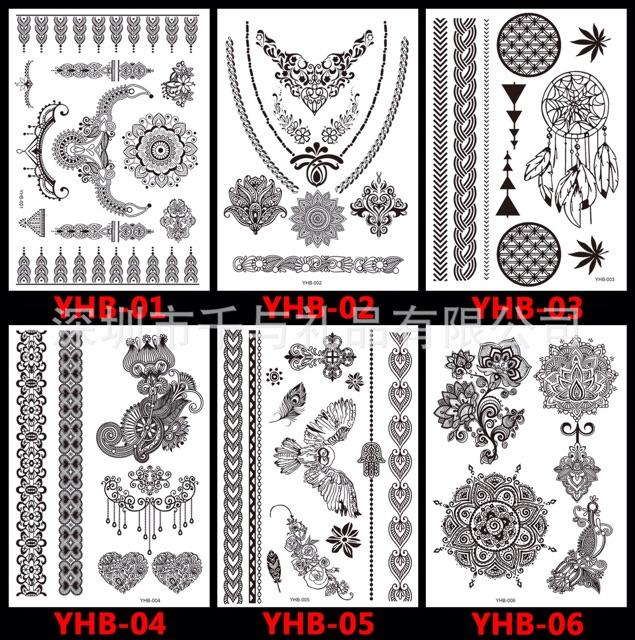 Set Hinh xăm dán tatto henna nghệ thuật 3D họa tiết henna 21*15cm