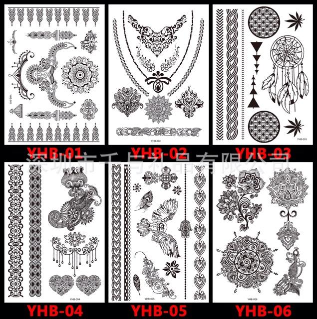 Set Hinh xăm dán tatto henna nghệ thuật 3D họa tiết henna 21*15cm hình xăm 3d