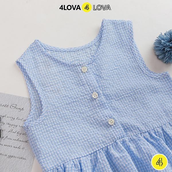 Váy bé gái công chúa sát nách 4LOVA thô cotton họa tiết kẻ xinh xắn, thoáng mát