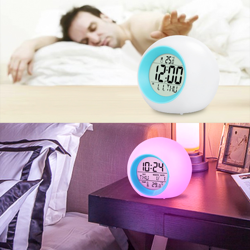 Đồng hồ báo thức, đo nhiệt độ đèn LED đổi 7 màu