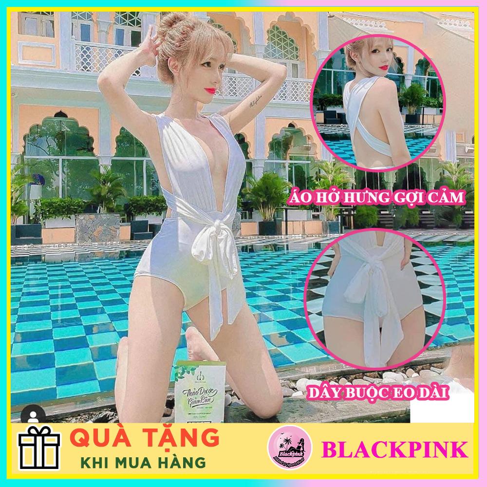 Đồ bơi nữ Bikini nữ 1 mảnh sexy liền thân xẻ ngực dây dài thun lạnh co dã 4 chiều đi bển đi bơi LM008