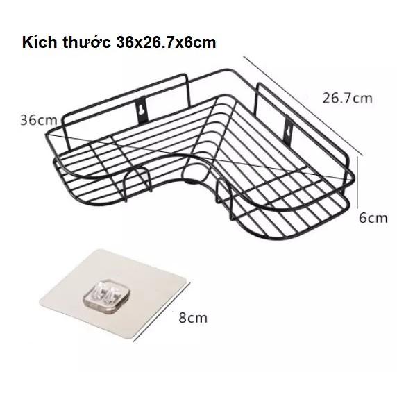 Kệ góc sắt đen treo tường nhà tắm, nhà bếp kèm dán tường chịu lực siêu chắc