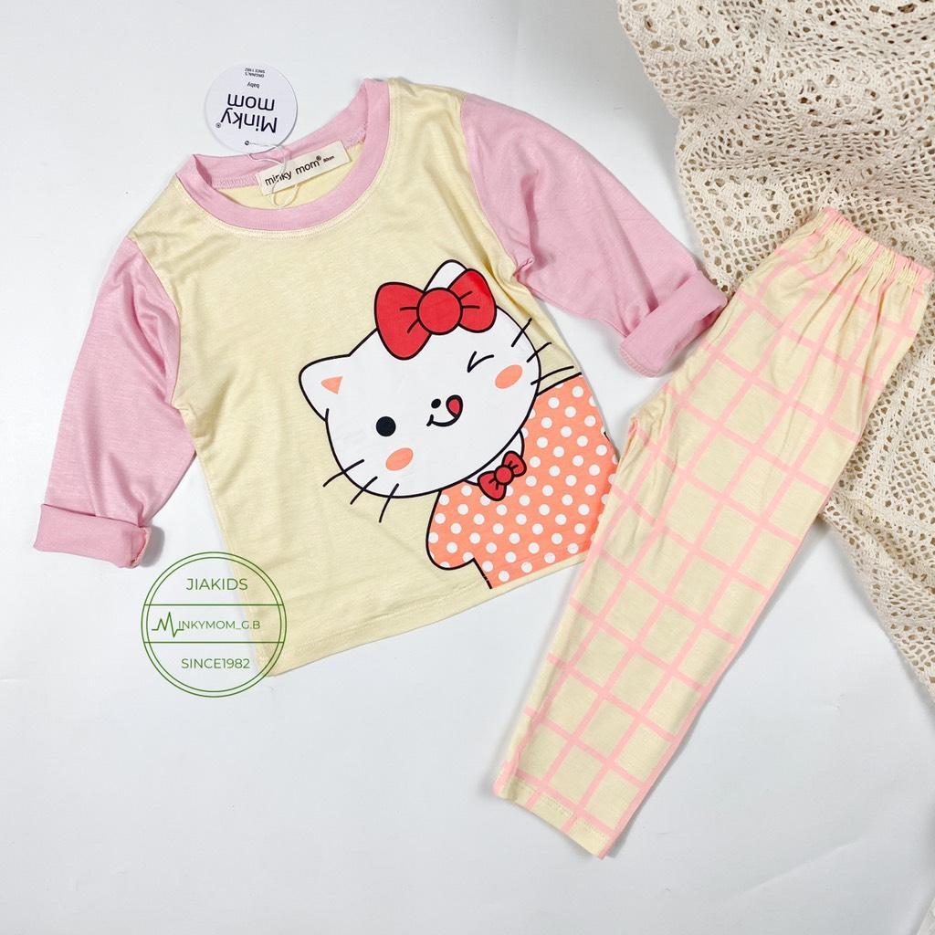 Bộ tay dài thun lạnh minky mom phối quần caro dễ thương, đáng yêu cho bé trai, bé gái 7-28kg