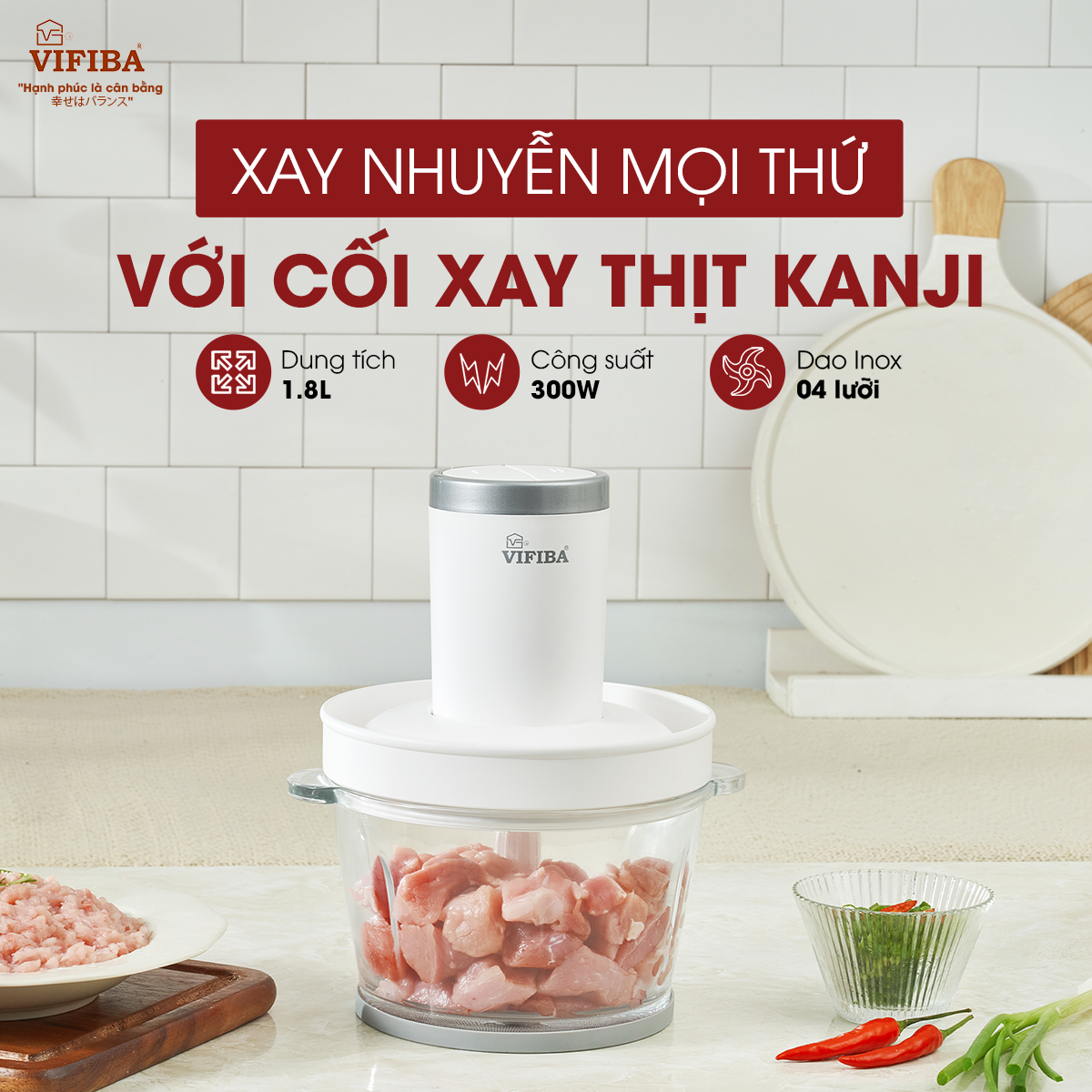 [Nhập CECAMP30KD1 giảm 30K] Máy Xay Thịt Hàng Chính Hãng VIFIBA, Kèm 2 Bộ 4 Lưỡi Dao, Công Suất 300W, 2 Cấp Độ Xay