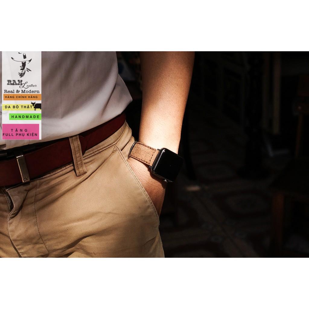 Dây apple watch da bò lộn xanh RAM Bauhaus bền chắc