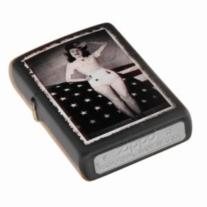 Bật Lửa Zippo Woman Saluting With Flag Black Matte Chính Hãng Usa