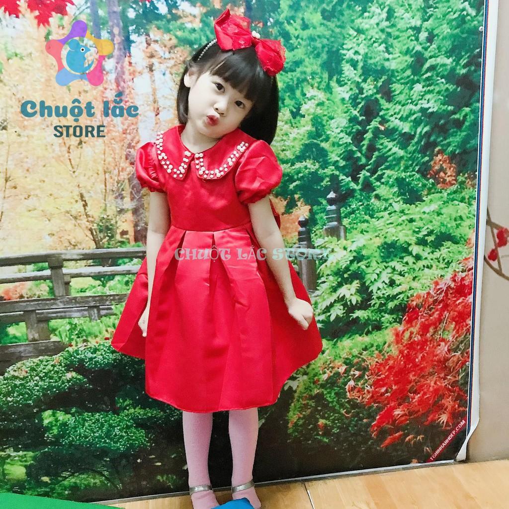 Đầm váy công chúa bé gái  cổ đính hạt kèm nơ cài đầu cho bé từ 8kg đến 22kg( màu đỏ