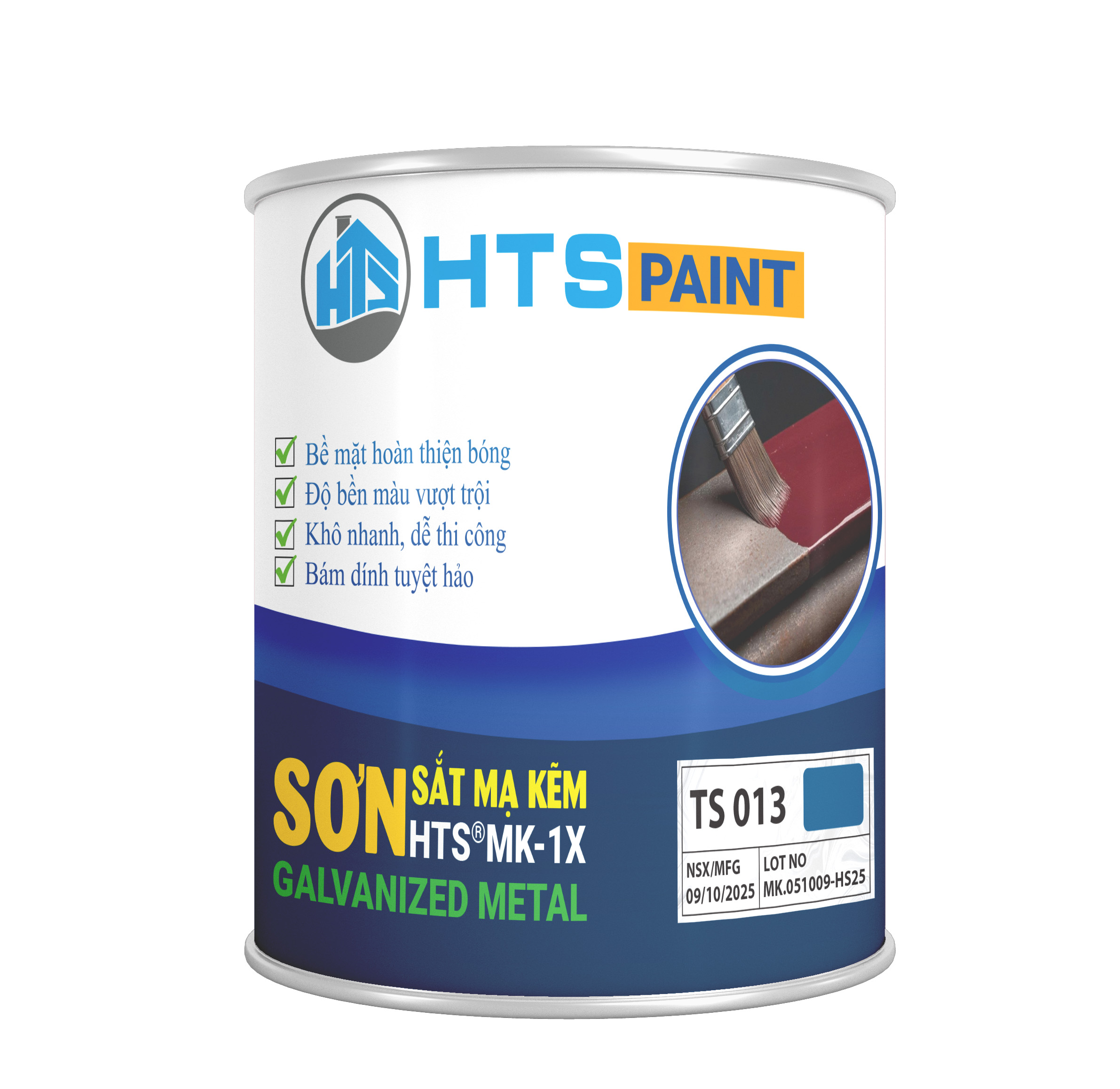 Sơn Sắt Mạ Kẽm cao cấp HTS MK-1X Lon 950gr - Bề mặt hoàn thiện bóng, bền màu, bám dính tốt, nhanh khô, dễ thi công