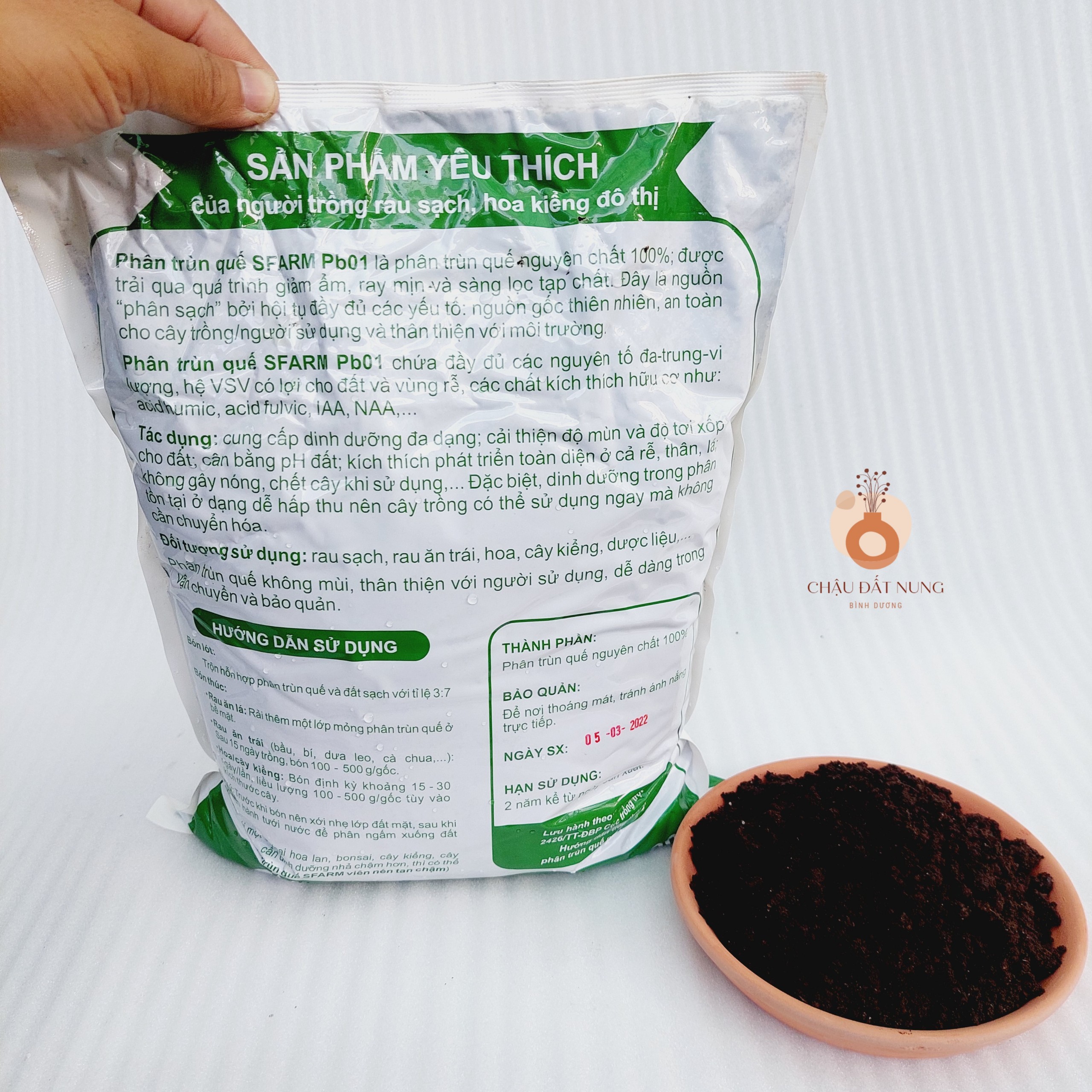 Phân bón hữu cơ SFARM dạng bột và viên nén, trọng lượng 100gram