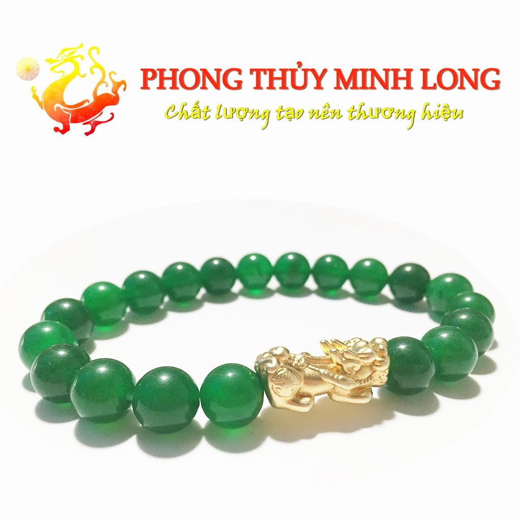Vòng tay đá Mã Não Xanh chất lượng 3A mix tỳ hưu Vàng hợp với người mệnh Hỏa và Mộc