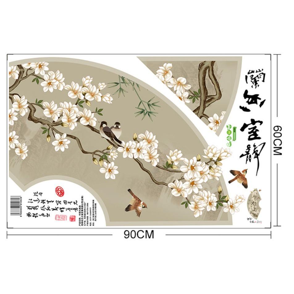 Decal dán tường trang trí - Cây quạt kèm cành cây