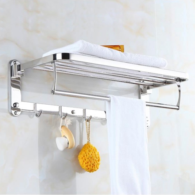 GIÁ TREO KHĂN TẮM - VẮT KHĂN PHÒNG TẮM 2 TẦNG INOX SUS304 DÀY HÀNG XỊN CÓ THỂ GẤP ĐỨNG - BẢN DÀI 59cm