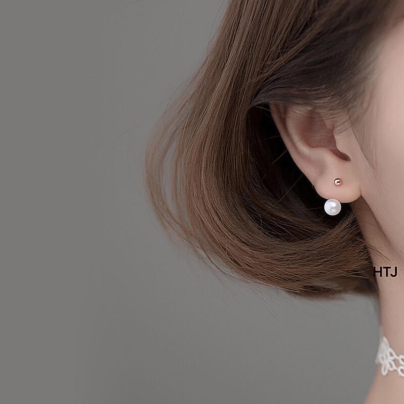Bông tai bạc mix trai dáng cong