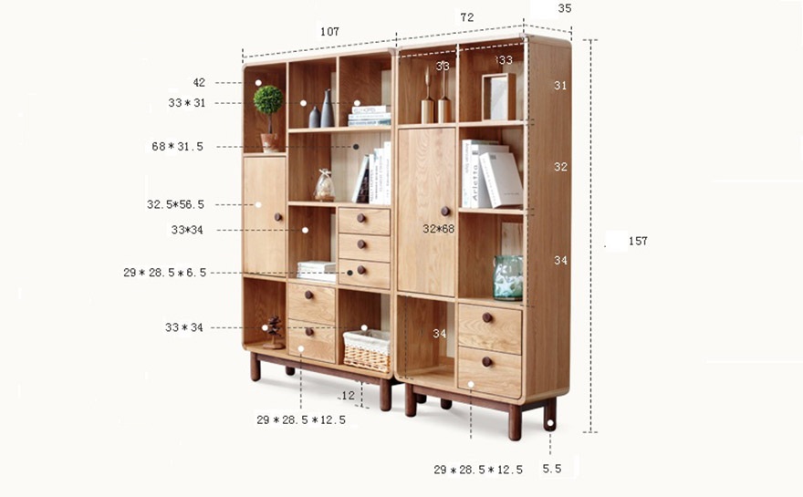 Giá sách gỗ sồi tự nhiên đa năng tiện nghi