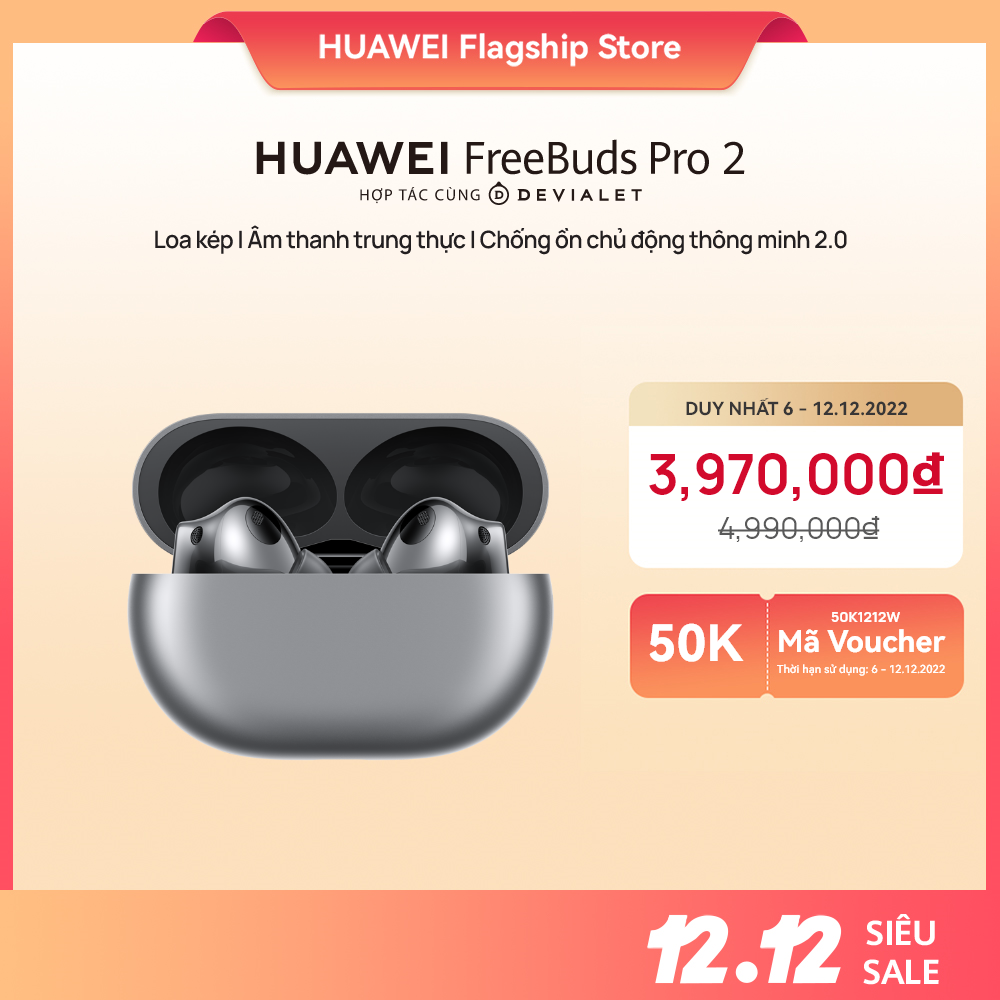 Tai nghe Bluetooth HUAWEI FreeBuds Pro 2 | Loa kép | Âm thanh trung thực | Chống ồn chủ động thông minh 2.0 | Hàng Chính Hãng