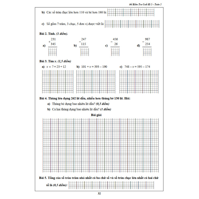 Đề Kiểm Tra Toán 2 - Tập 2