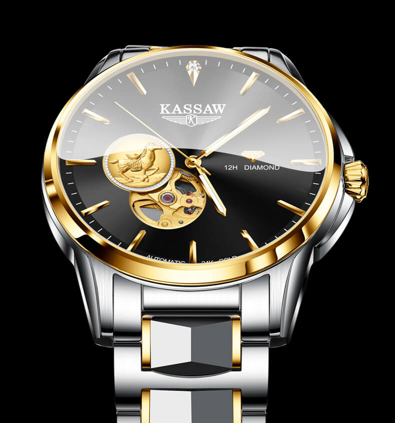 Đồng hồ nam chính hãng KASSAW K777-2 (Mạ vàng 24k) chống nước,chống xước,kính sapphire,Đồng hồ cơ (Automatic) ,dây kim loại thép không ghỉ 316,hàng mới 100%