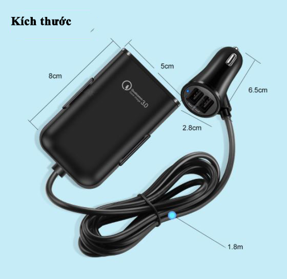 Cáp Sạc Nhanh Qc 3.0 4 Cổng Usb Dùng Trên Ô Tô Tiện Lợi- Hàng Chính Hãng