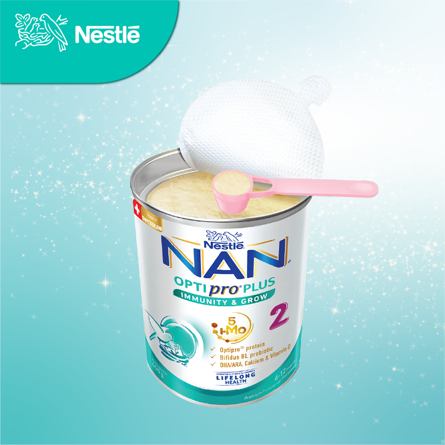 Sữa bột Nestlé NAN OPTIPRO PLUS 2 400g/lon với 5HMO Sản Xuất Tại Thụy Sĩ