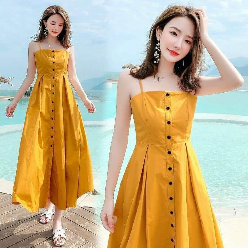 ĐẦM MAXI VÀNG 2 DÂY
