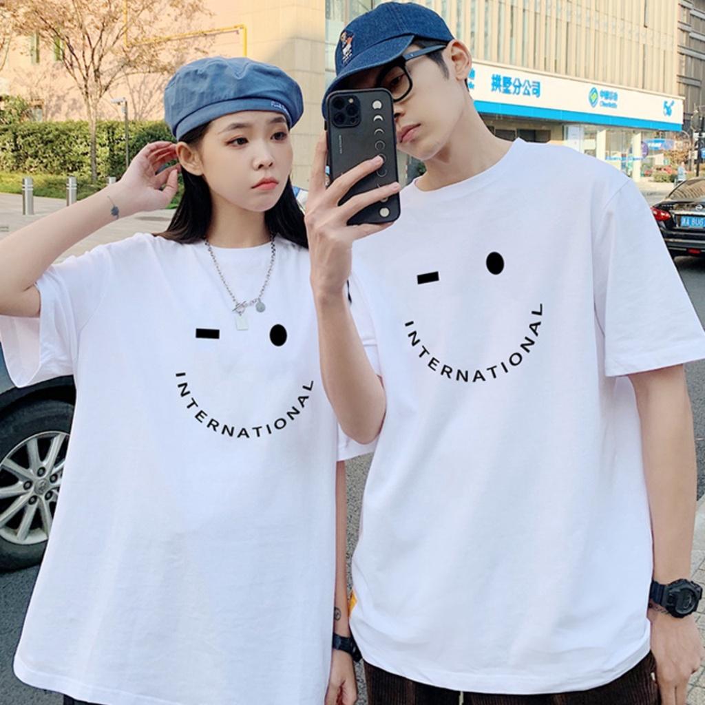 Áo Thun Đôi Cotton Tay Lỡ Mặt Cười Vuông Tròn AM14