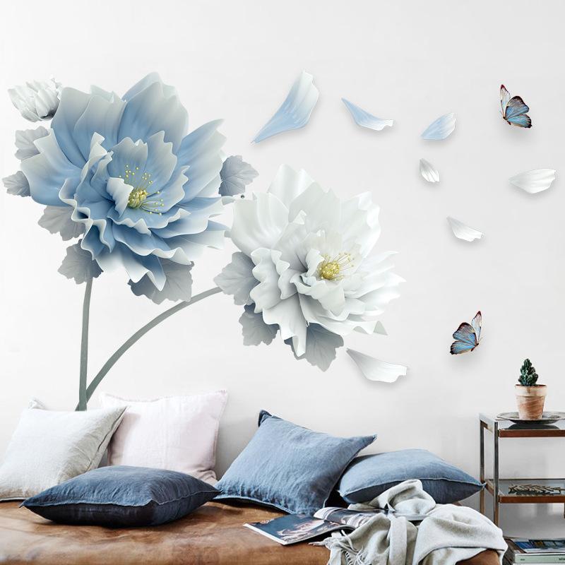 DECAL DÁN TƯỜNG HOA XANH DƯƠNG VÀ BƯỚM 2