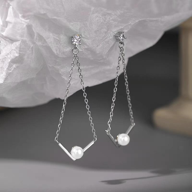 Khuyên bạc 925 dài nữ tính hoạ tiết hình học cơ bản đính đá nổi bật - Twinkle Silver