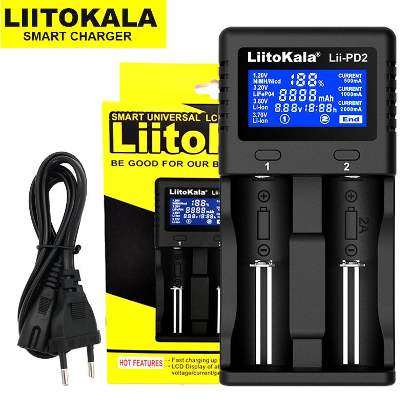 LitoKala Li-PD4 Li-500 Li-PD2 Li-402 18650 Bộ sạc màn hình LCD đa năng Bộ sạc thông minh cho 26650 18650 21700 18500 AA AAA Màu sắc: Tiêu chuẩn Li-202