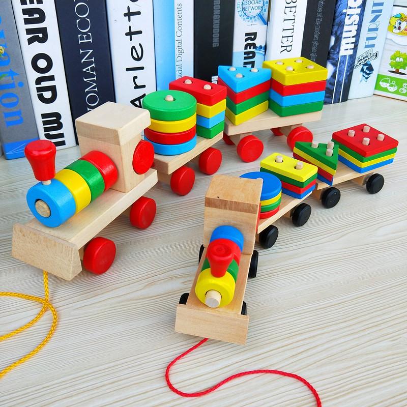 Đồ Chơi Đoàn Tàu Thả Hình Khối Bằng Gỗ Giúp Bé Phát Triển IQ