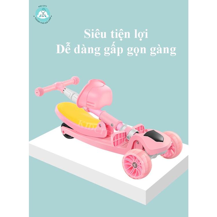 Xe trượt scooter cho bé có nhạc, đèn phát sáng kèm ghế nhún và giỏ đựng ( tặng kèm chong chóng )