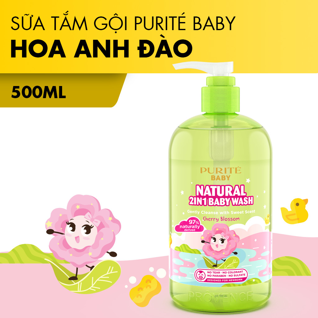 [Hàng Chính Hãng] Sữa Tắm Gội Thiên Nhiên Hoa Anh Đào Purité Baby 500ml