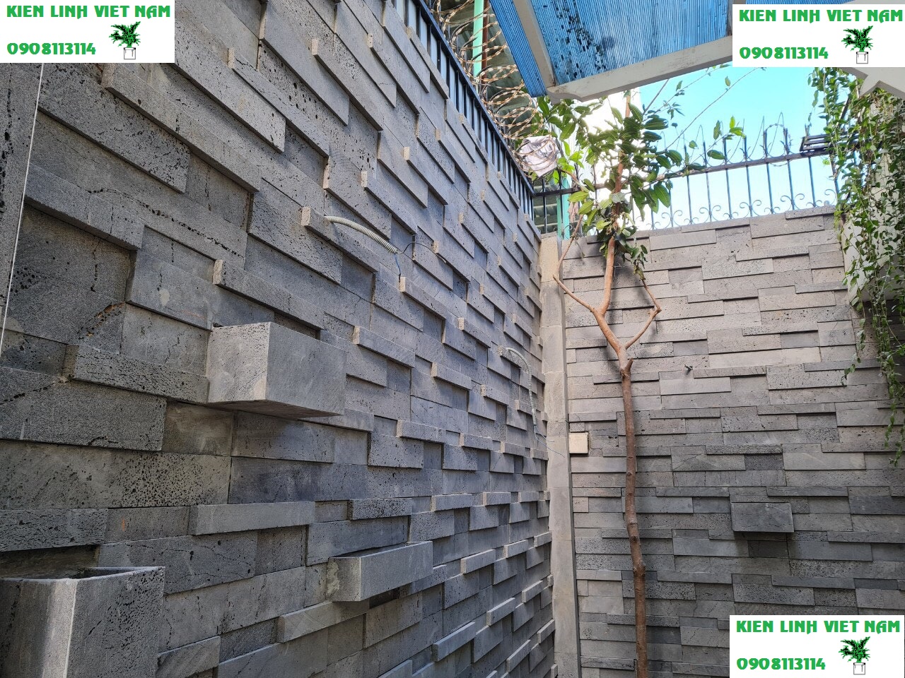 Combo 3 Chậu trồng cây ban công hình vuông 15cm, hình chữ nhật dài 30cm và chữ nhật dài 40cm trồng hoa treo tường giếng trời, thông tầng nhà phố bằng đá ong xám tự nhiên đẹp và bền chắc