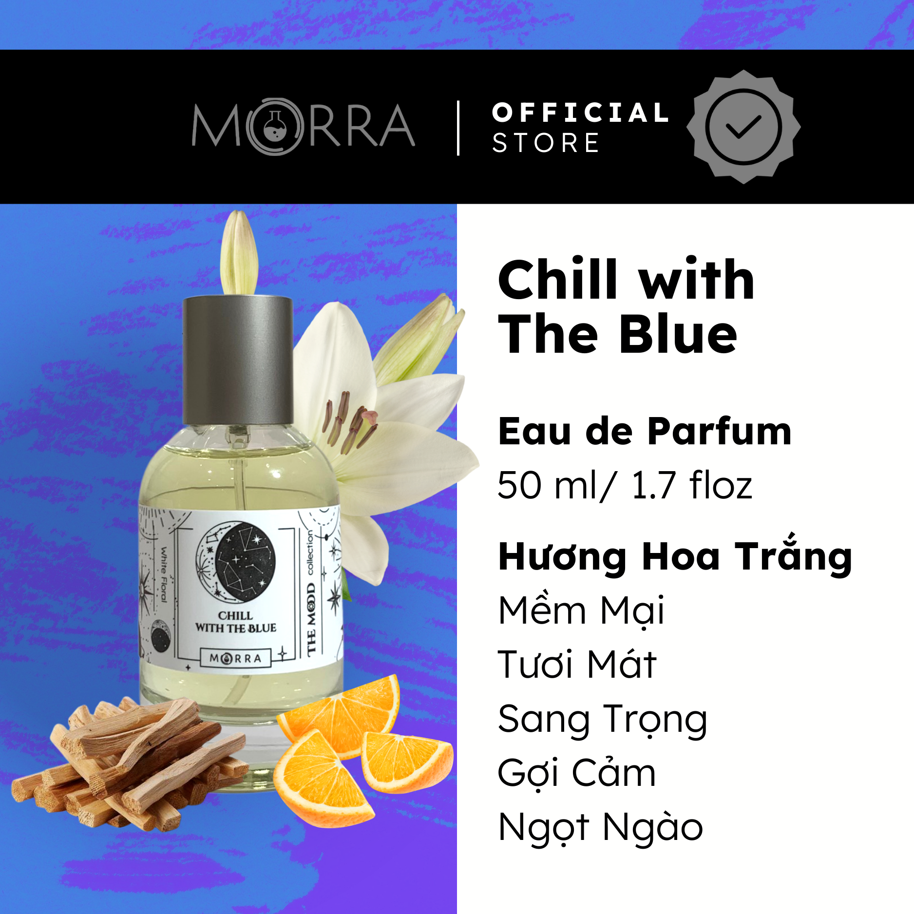 Nước Hoa Nam Nữ Morra Chill With The Blue Hương Thơm Mềm Mại, Tươi Mát, Ngọt Ngào Dung Tích 50ml