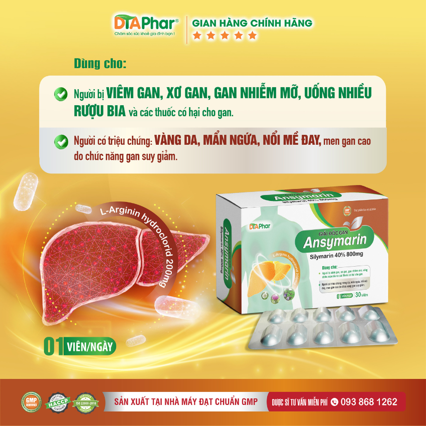 Viên uống Giải Độc Gan Ansymarin giúp thanh nhiệt mát gan. Hỗ trợ tăng cường chức năng gan Hộp 30 viên