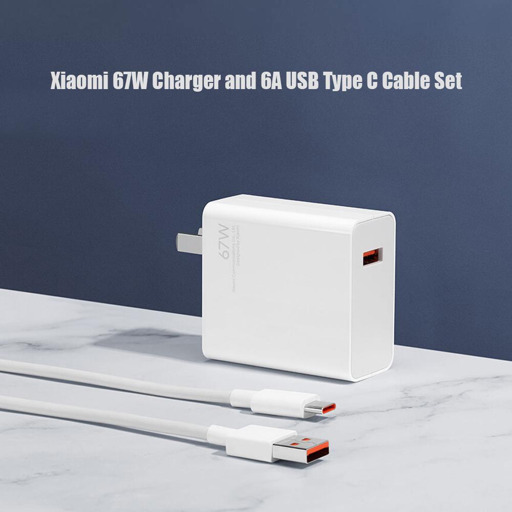 Xiaomi 67W Fast Charger and 6A USB Type C Charging Cable Set Wall Charger with Single USB-A Port Power Adapter Charging
