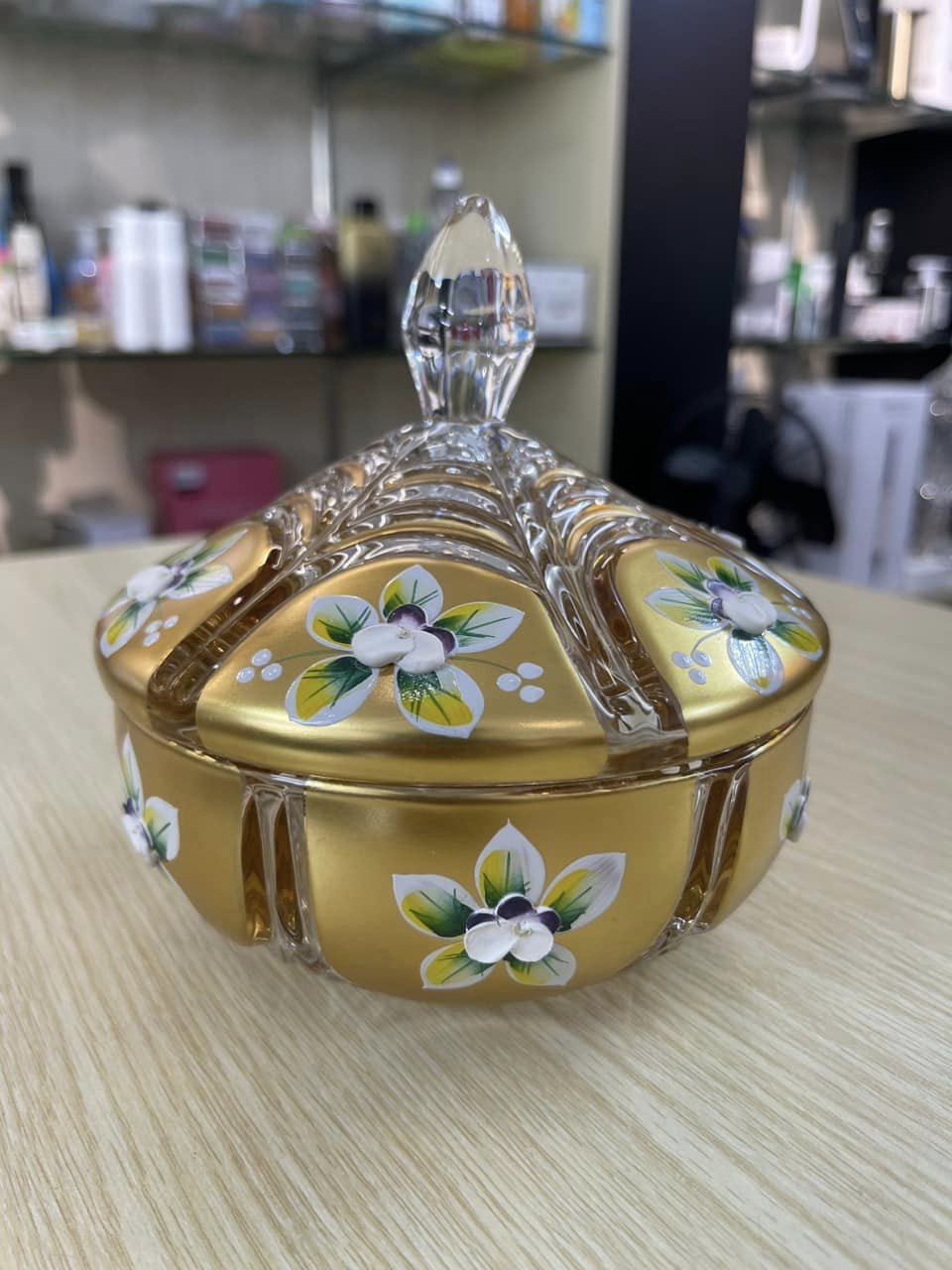 Thố kẹo mứt Bohemia mạ vàng 16cm