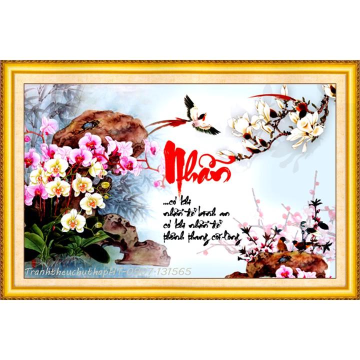Tranh thêu chữ thập - Tranh đính đá chữ nhẫn LV3336, LV175 75*50cm - tự đính