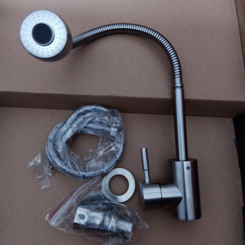 Vòi rửa chén Nóng Lạnh cần lò xo đầu vòi tăng áp 2 chế độ INOX 304 cao cấp HPN-RC08.Tặng kèm 2 dây cấp