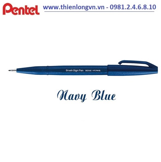 Bút lông viết thư pháp hiện đại Pentel SES15C-CAX xanh nước biểm đậm; Calligraphy Fude Touch Sign - Navy Blue