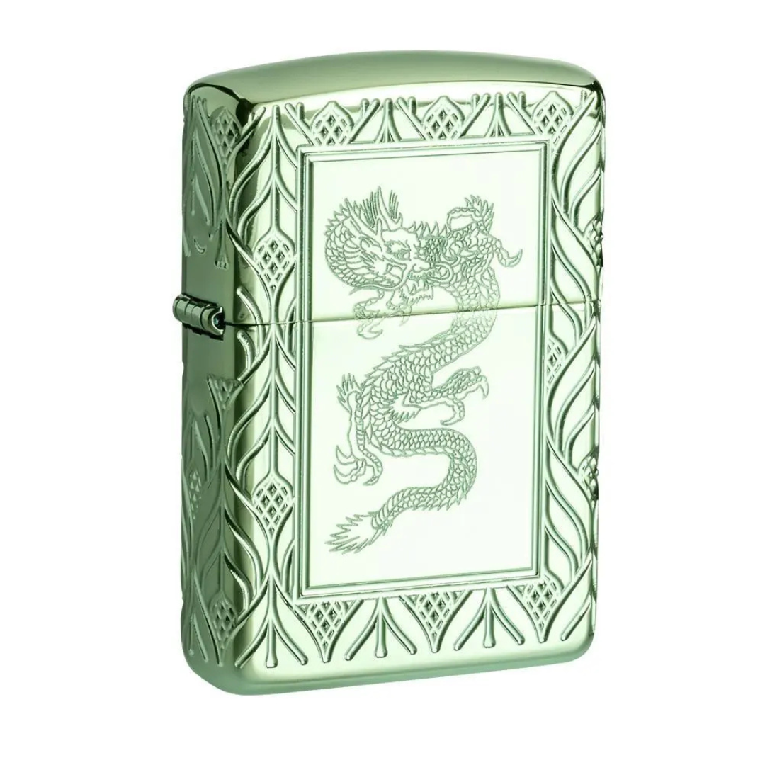 Bật Lửa Zippo Armor High Polish Green Elegant Dragon - Vỏ Dày Khắc Sâu MultiCut Hình Rồng Xanh Cao Cấp