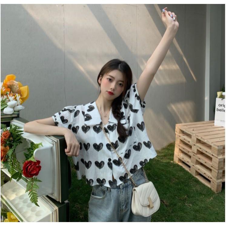 Áo sơ mi, áo kiểu nữ tay ngắn cổ búp bê phong cách Hàn Quốc