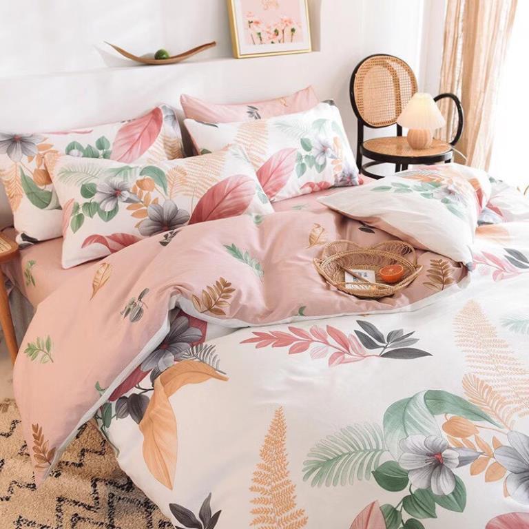 Bộ chăn ga gối cotton living - mẫu hoa bằng lăng