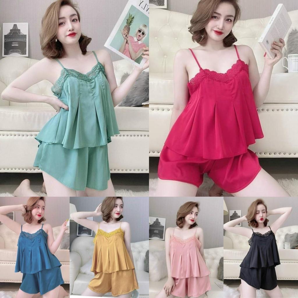 Set đồ ngủ nữ 2 dây quần đùi hở lưng, bộ ngủ mặc nhà sexy