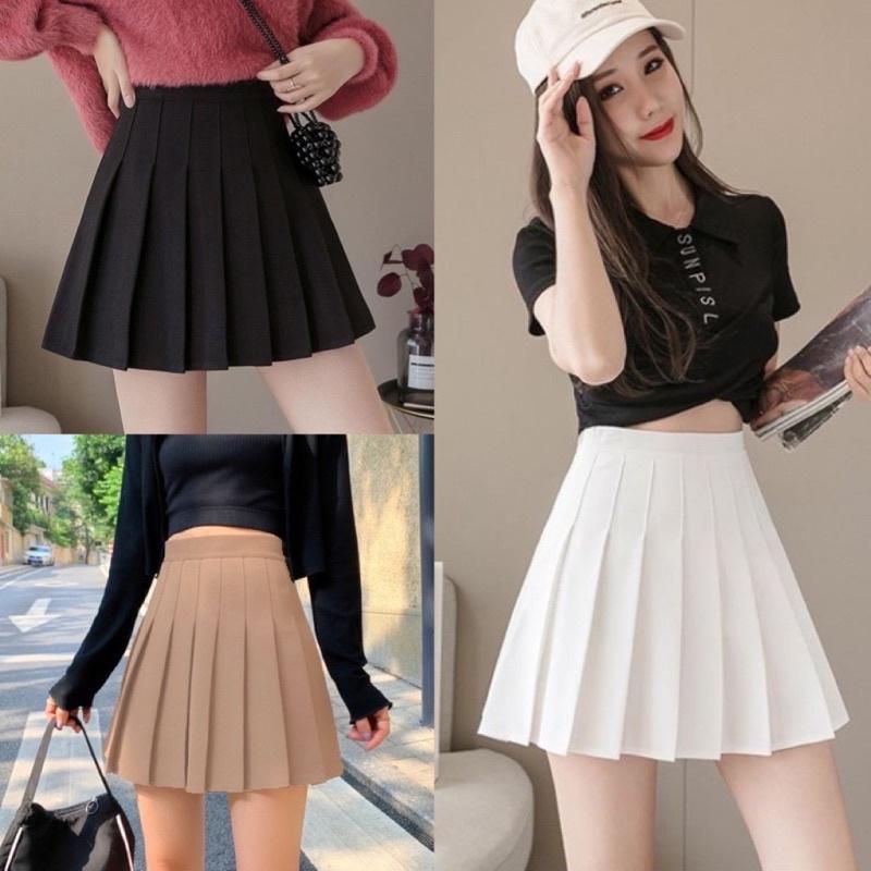 Chân váy ngắn xếp ly tennis dáng xoè chất tuyết mưa về đủ màu đen trắng nâu be lưng cao tôn dáng phong cách hàn quốc