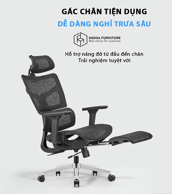 Ghế công thái học Ergonomic 06 Plus, Ghế xoay văn phòng làm việc Ergonomic, Chất liệu full lưới thoáng khí, có gác chân, thiết kế hỗ trợ lưng mạnh mẽ, bảo hành 3 năm