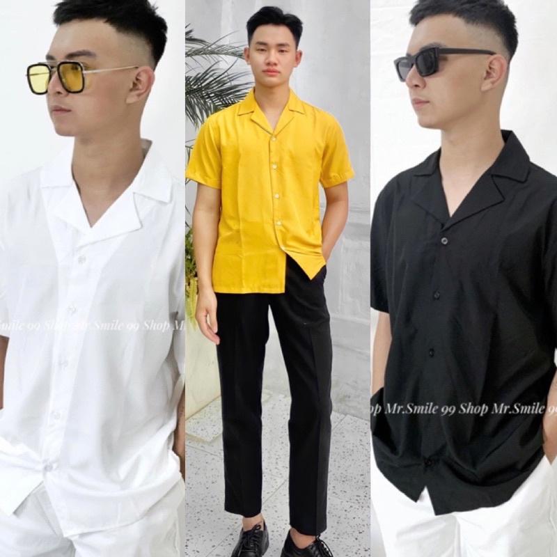 ÁO SƠ MI TAY NGẮN TRẮNG ĐEN BASIC CỔ VEST FORM RỘNG NAM NỮ UNISEX HÀN QUỐC MR SMILE 99 STREET STYLE ULZZANG