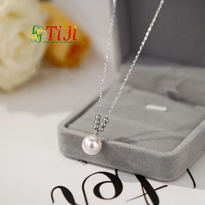 Dây chuyền nữ inox xỏ bi mặt ngọc trai nhân tạo đẹp thời trang không đen không gỉ sét