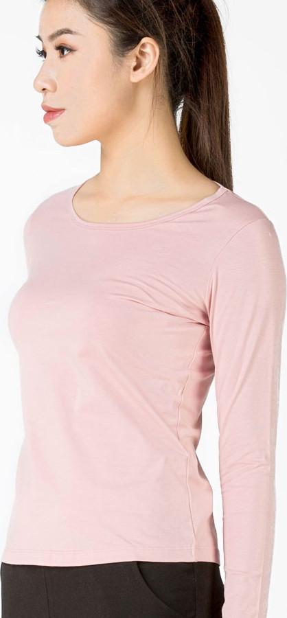 Áo giữ nhiệt nữ dài tay cổ tròn Vicci vải cotton co giãn, mềm mịn ôm dáng màu HỒNG PHẤN