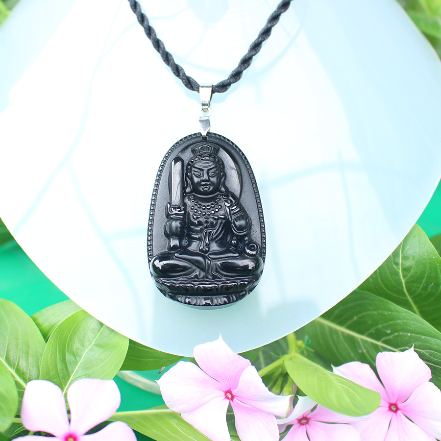 Dây chuyền mặt Phật Bất Động Minh Vương, Cho Tuổi Dậu,  Đá Núi lửa Obsidian-    Cao Cấp, To, BAN5