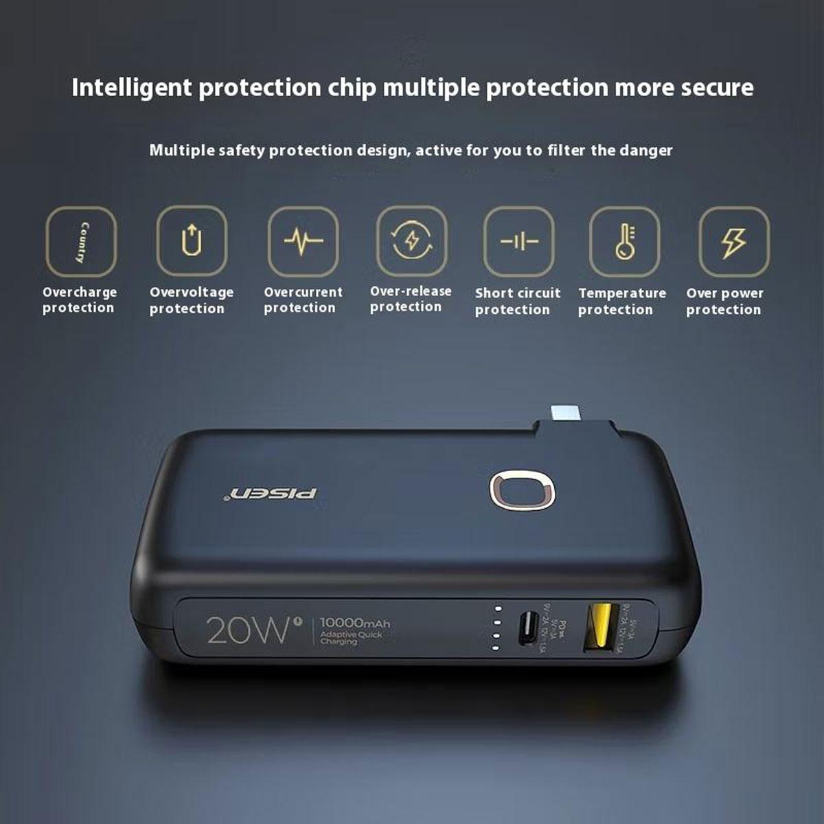 Sạc Dự Phòng 2 In 1 Có Chân Cắm - Quick High Power Box 10000MAH 20W - Pisen TS-D308 (Mẫu Màu Giao Ngẫu Nhiên)